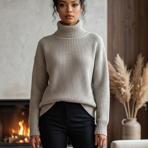 Ralph Lauren Sweaters - Ralph Lauren Light Gray Waffle Turtleneck Sweater Wool/cotton: Womens XL